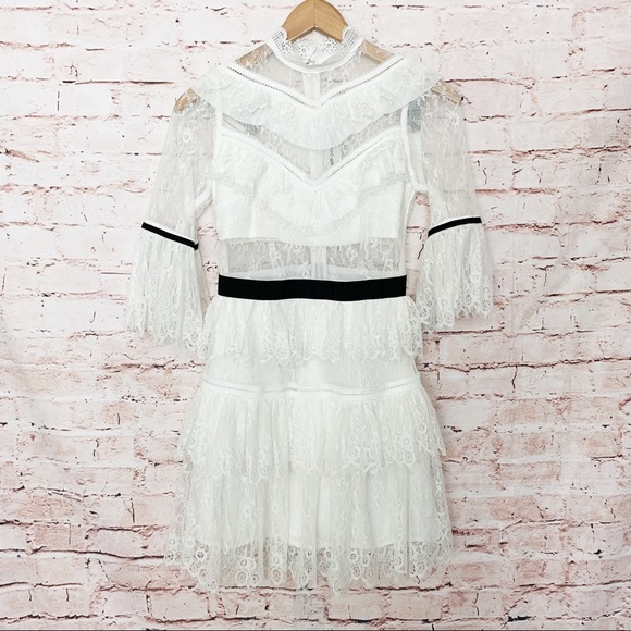 Self-Portrait White Fine Lace Mini Dress Size 2 - Picture 4 of 14